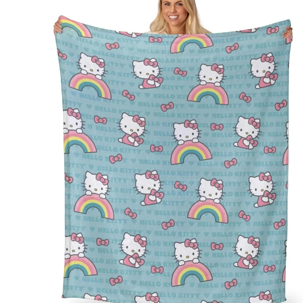 Hello Kitty Aqua Pink White Rainbow Print Throw